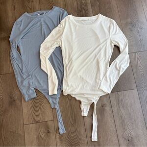 Elodie BUNDLE White Blue Ribbed Crew Neck Long Sleeved Body Suit XL